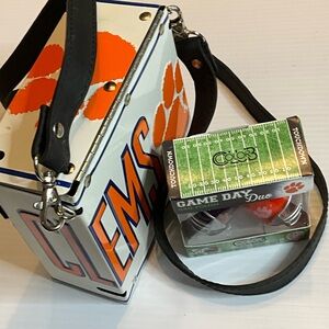 Clemson Game Day Portable Liscense Plate Bag - Purple & Orange with nail polish
